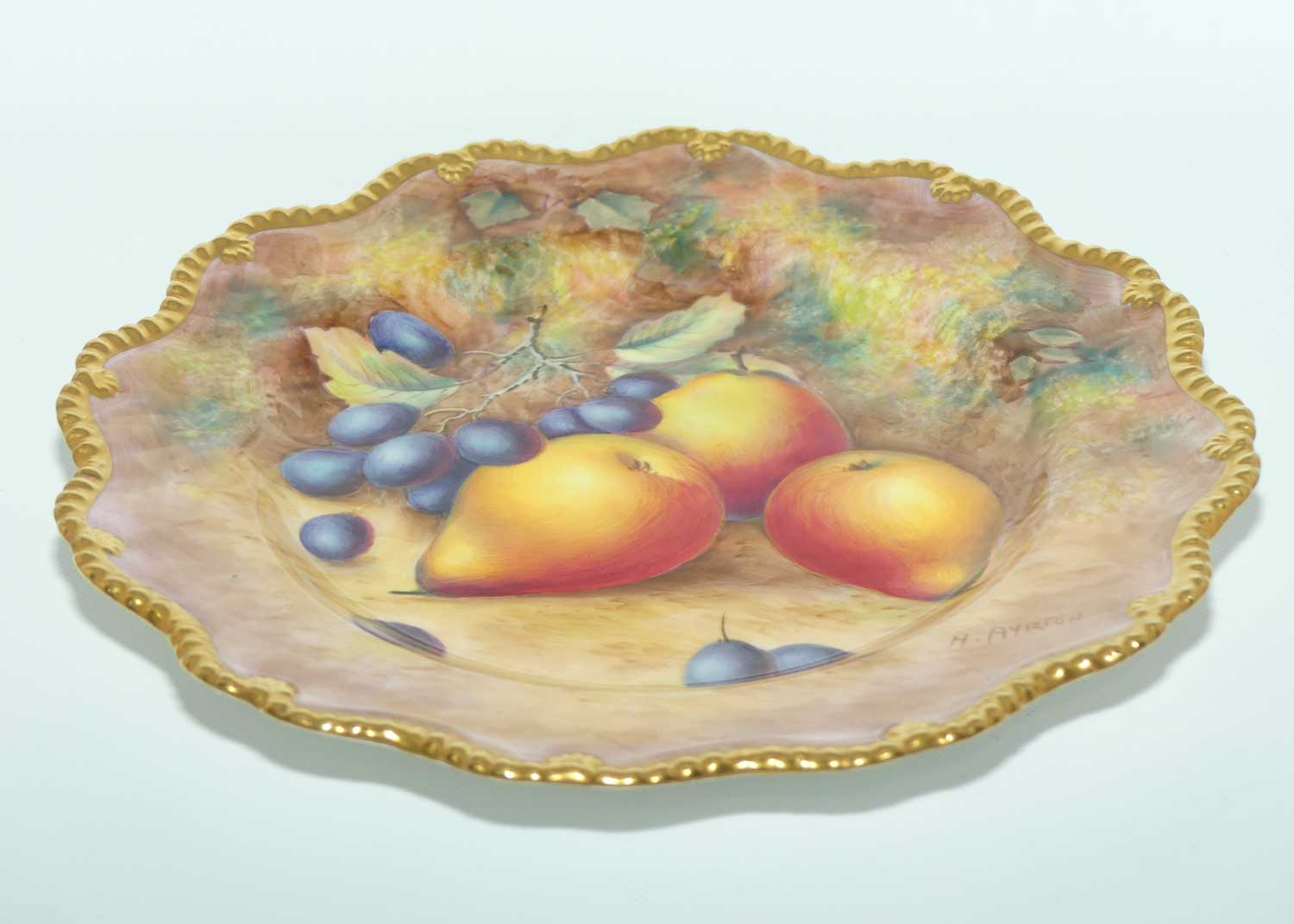 Royal Worcester hand painted Fruit fluted rim gilt plate | Ayrton
