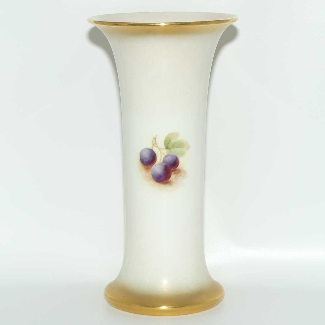 Royal Worcester hand painted and gilt Fruit tall trumpet vase | H Ayrton