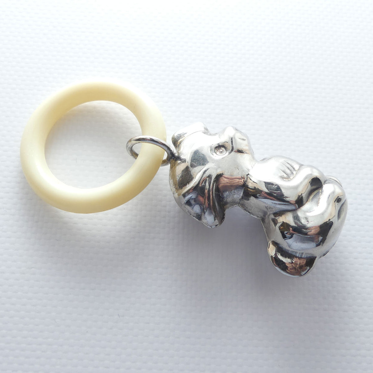 Vintage Silver Plate Baby Rattle | Young Puppy