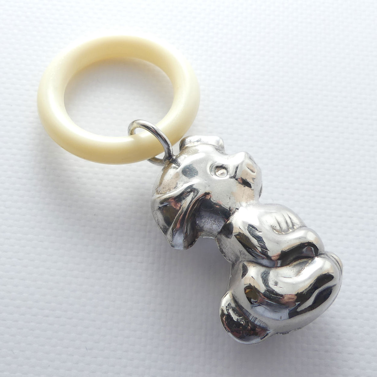Vintage Silver Plate Baby Rattle | Young Puppy