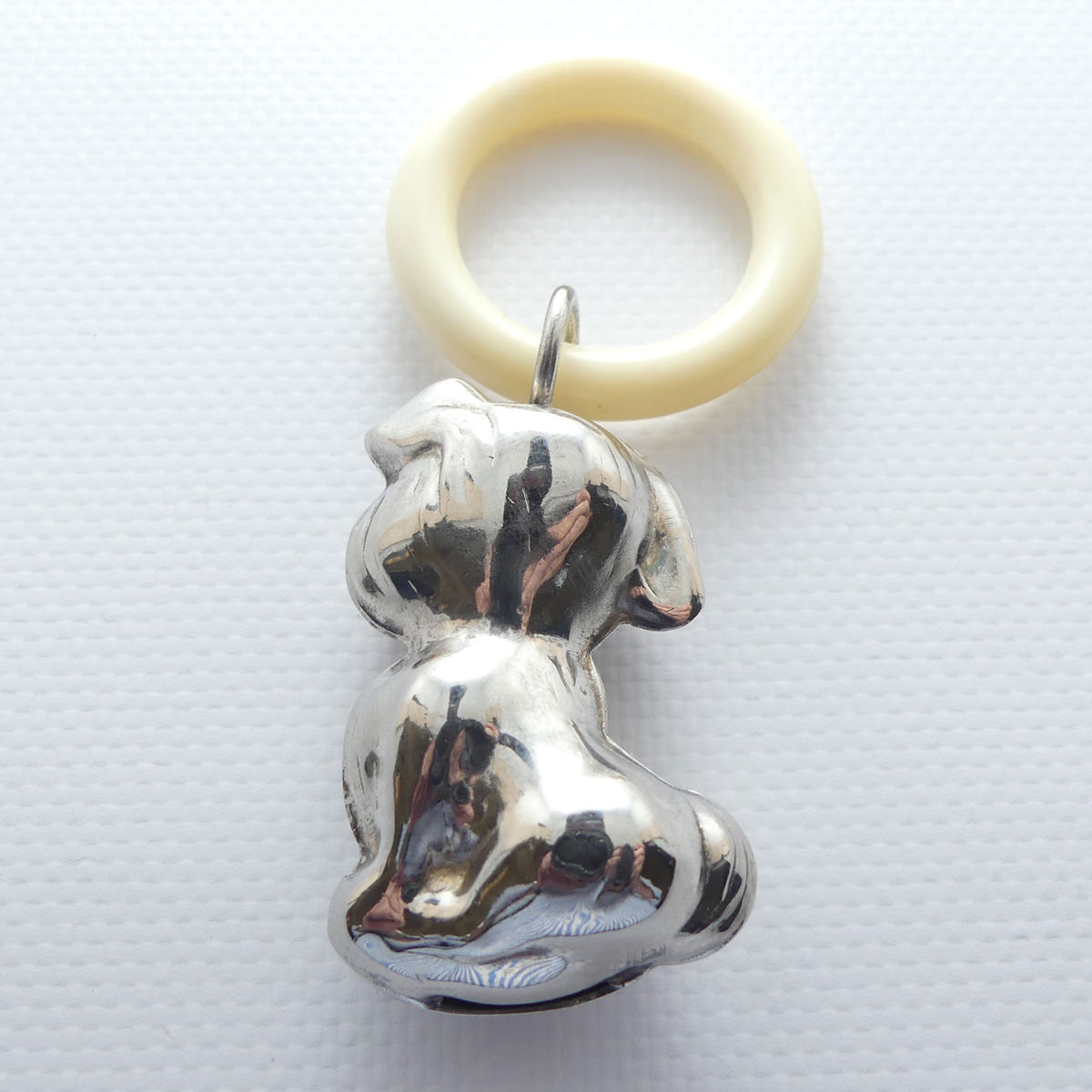 Vintage Silver Plate Baby Rattle | Young Puppy