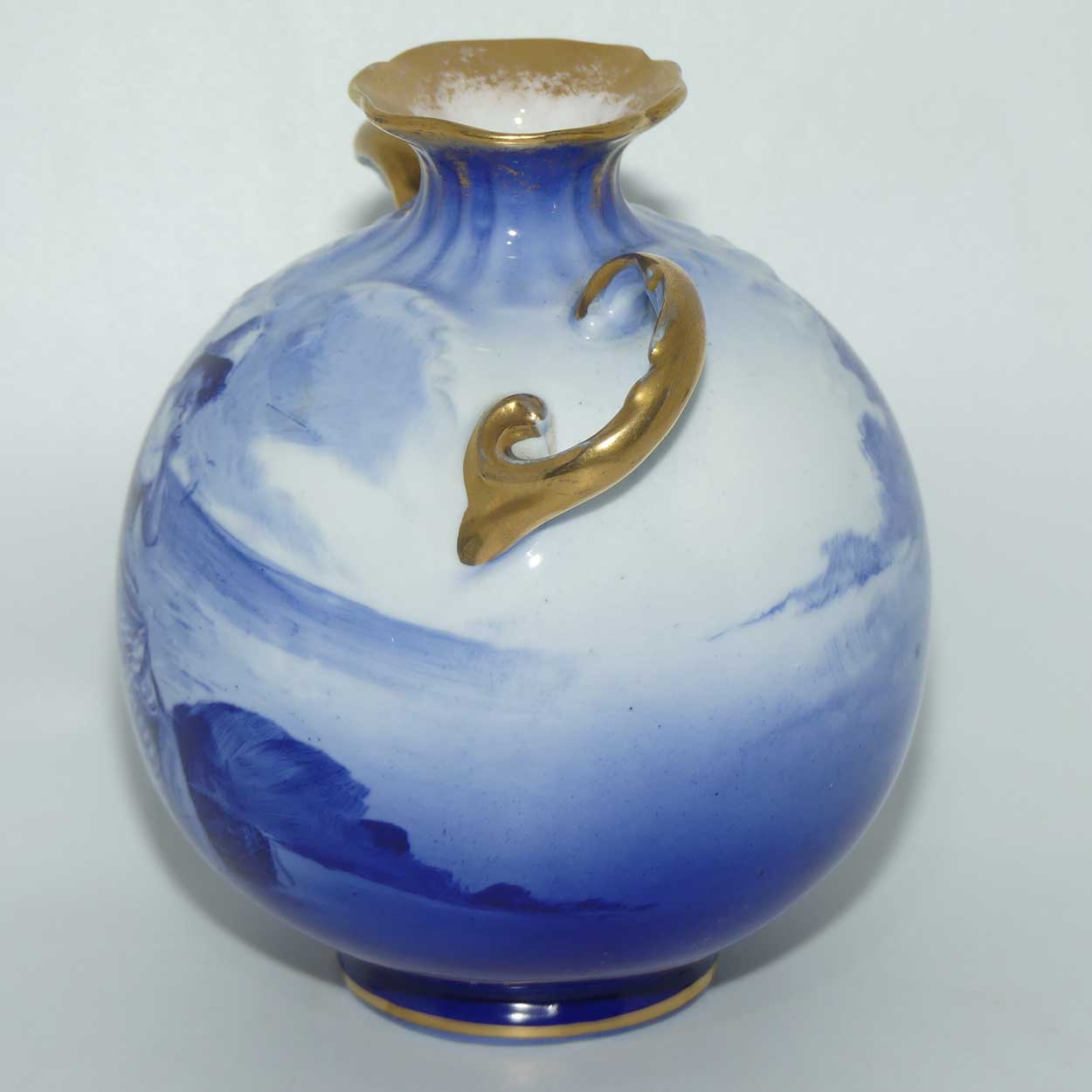 Royal Doulton Blue Childrens ball vase with helix twist handles (Woman by seashore)
