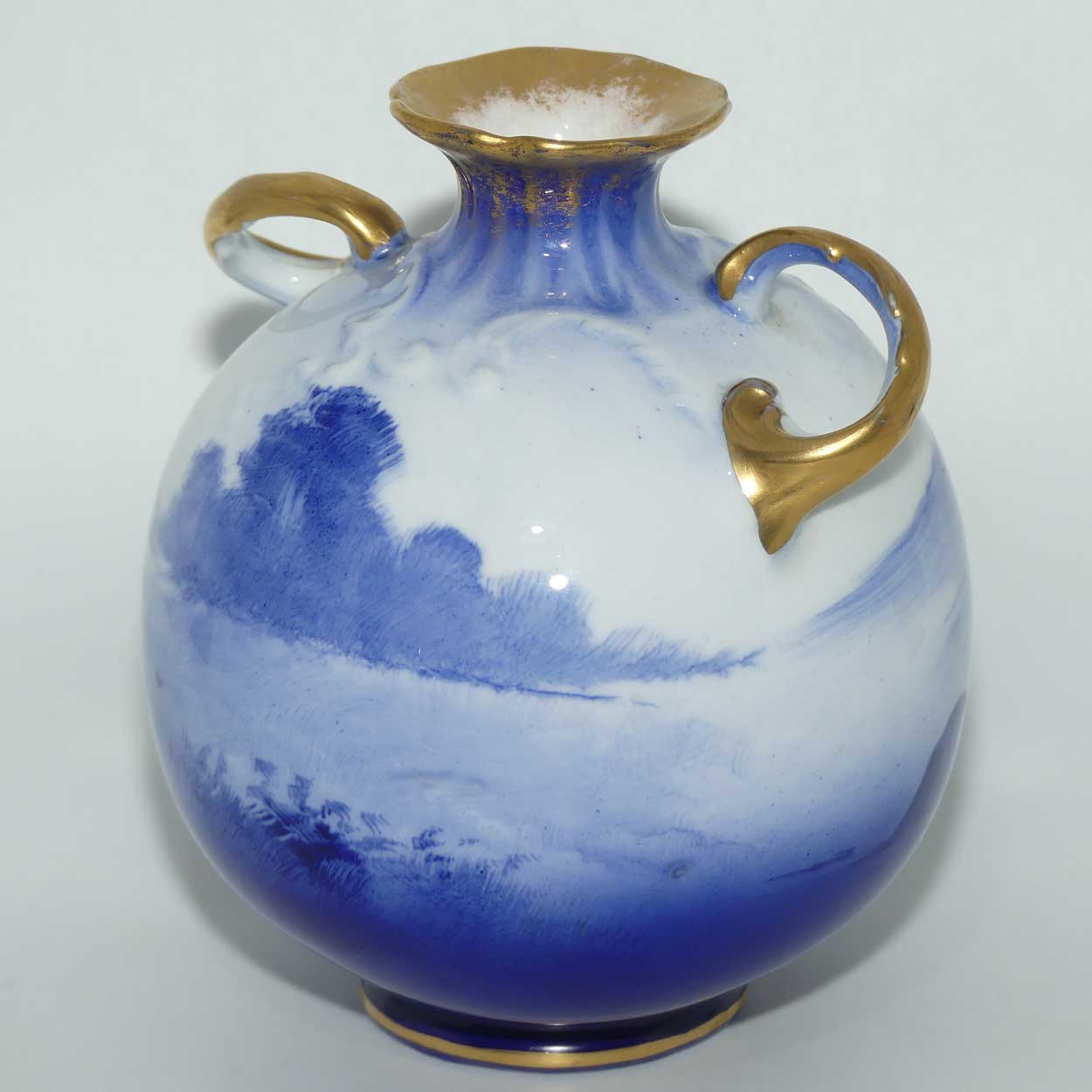 Royal Doulton Blue Childrens ball vase with helix twist handles (Woman by seashore)