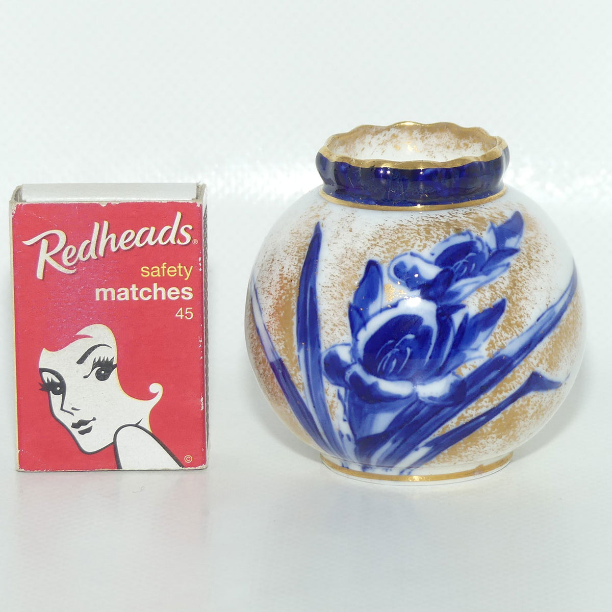 Royal Doulton Blue and White miniature ball vase | Orchid