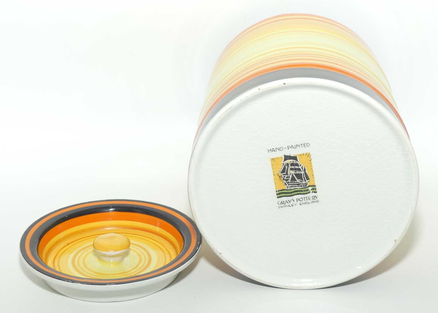 Art Deco Gray's Pottery Heavily Banded kitchen cannister