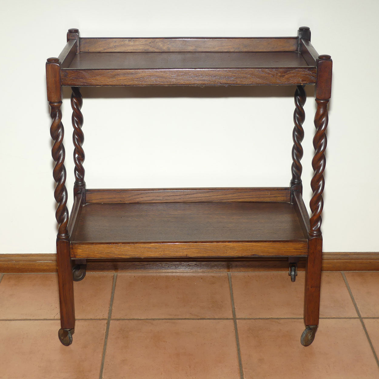 English Oak Barley Twist tea trolley | c.1920