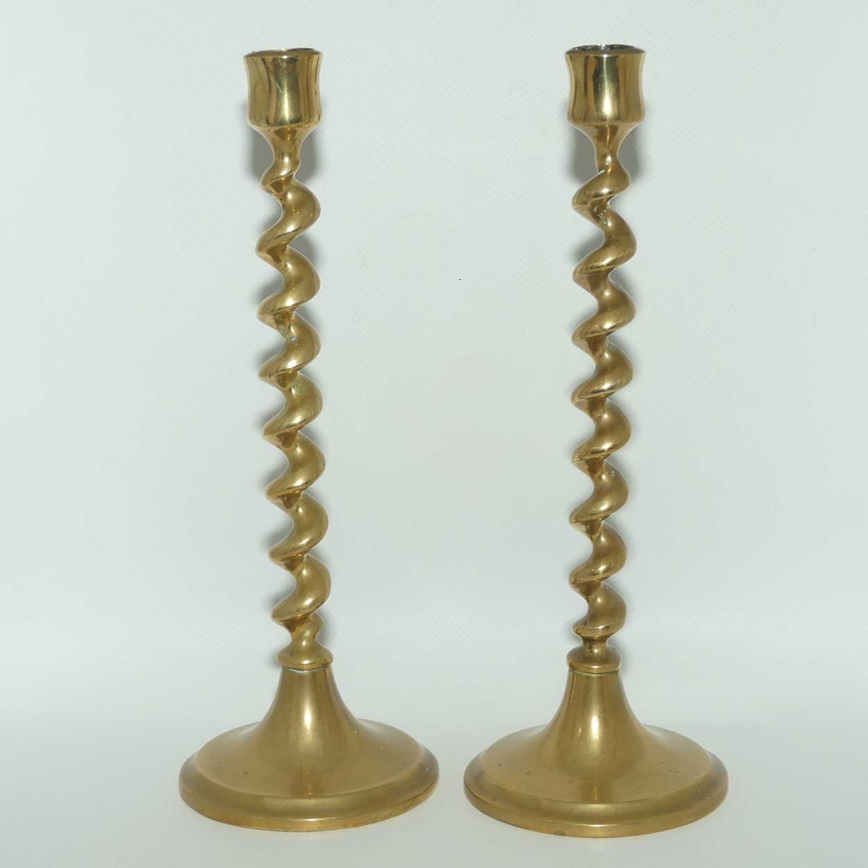 Pair Edwardian Brass Barley Twist candle sticks
