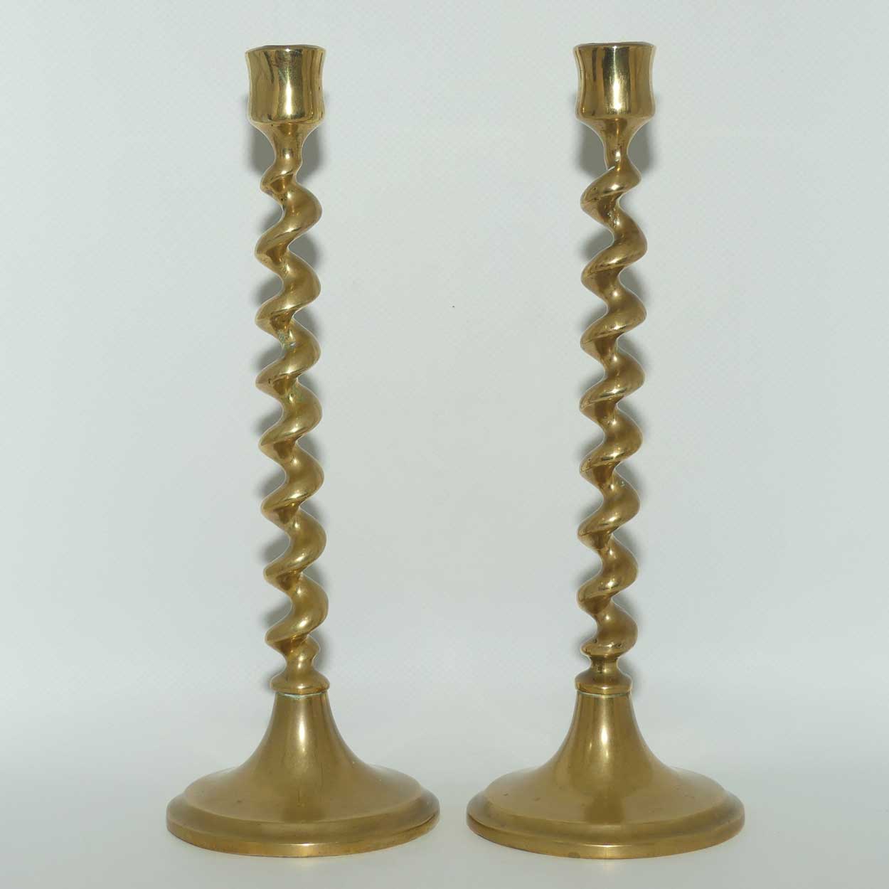 Pair Edwardian Brass Barley Twist candle sticks