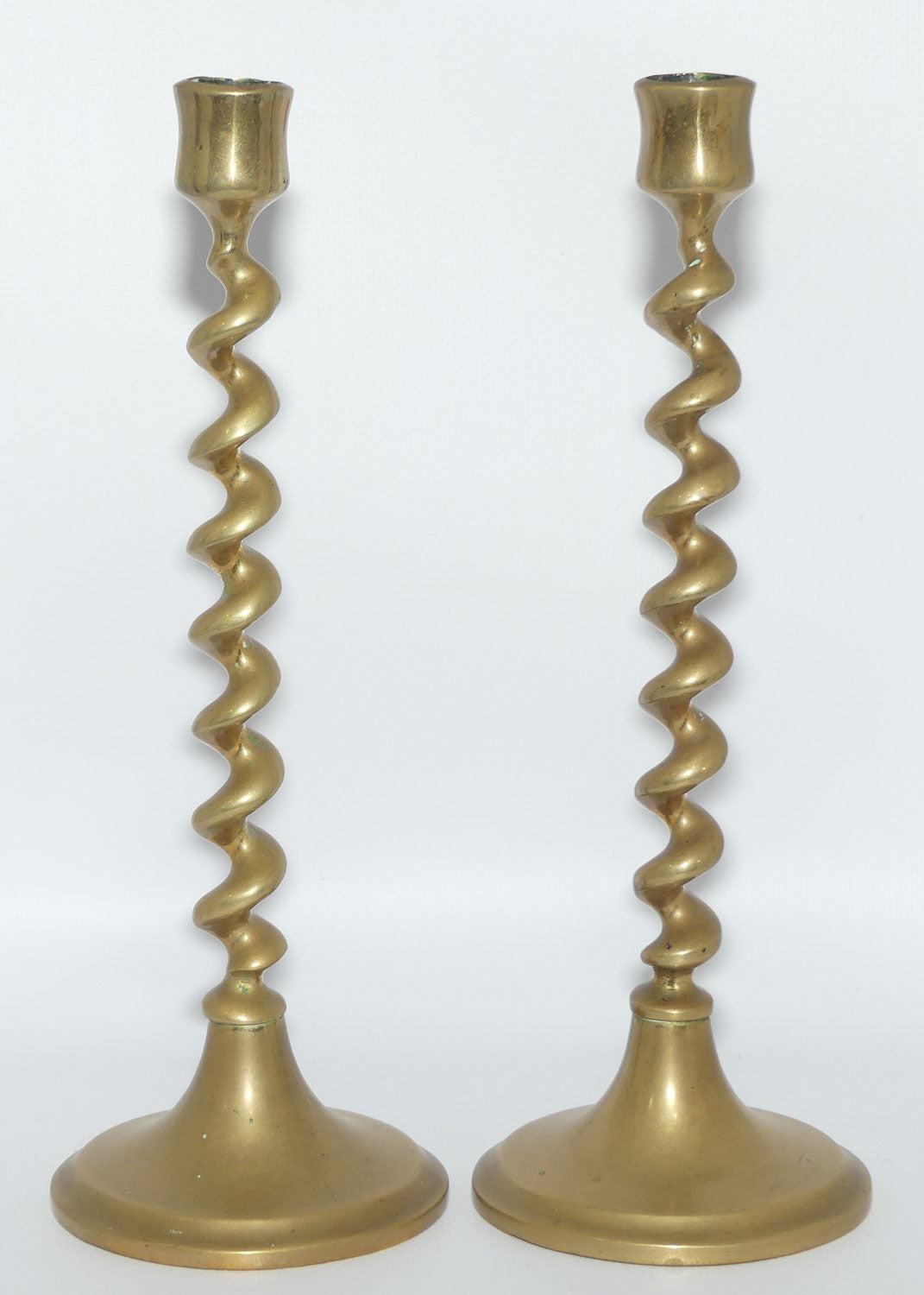 Pair Edwardian Brass Barley Twist candle sticks