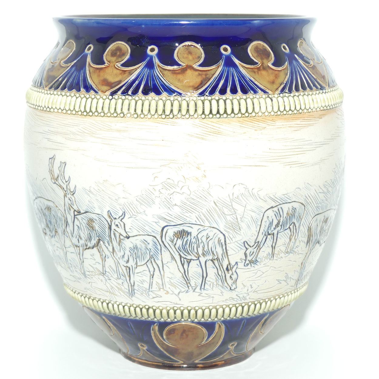 Doulton Lambeth Hannah Barlow stoneware jardiniere with deers and stags