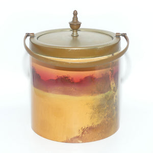 Royal Doulton Autumn | Red Sky Coaching Days biscuit barrel | EP lid