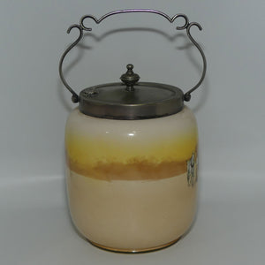 Royal Doulton Coaching Days biscuit barrel | mechanical EP lid and fancy handle D2716