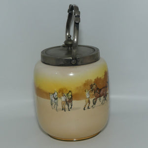 Royal Doulton Coaching Days biscuit barrel | mechanical EP lid and fancy handle D2716