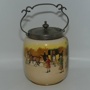 Royal Doulton Coaching Days biscuit barrel | mechanical EP lid and fancy handle D2716