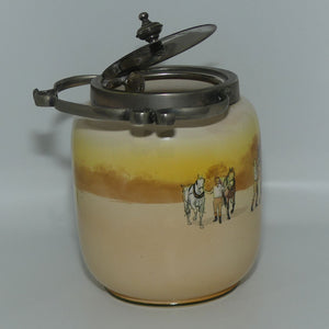 Royal Doulton Coaching Days biscuit barrel | mechanical EP lid and fancy handle D2716