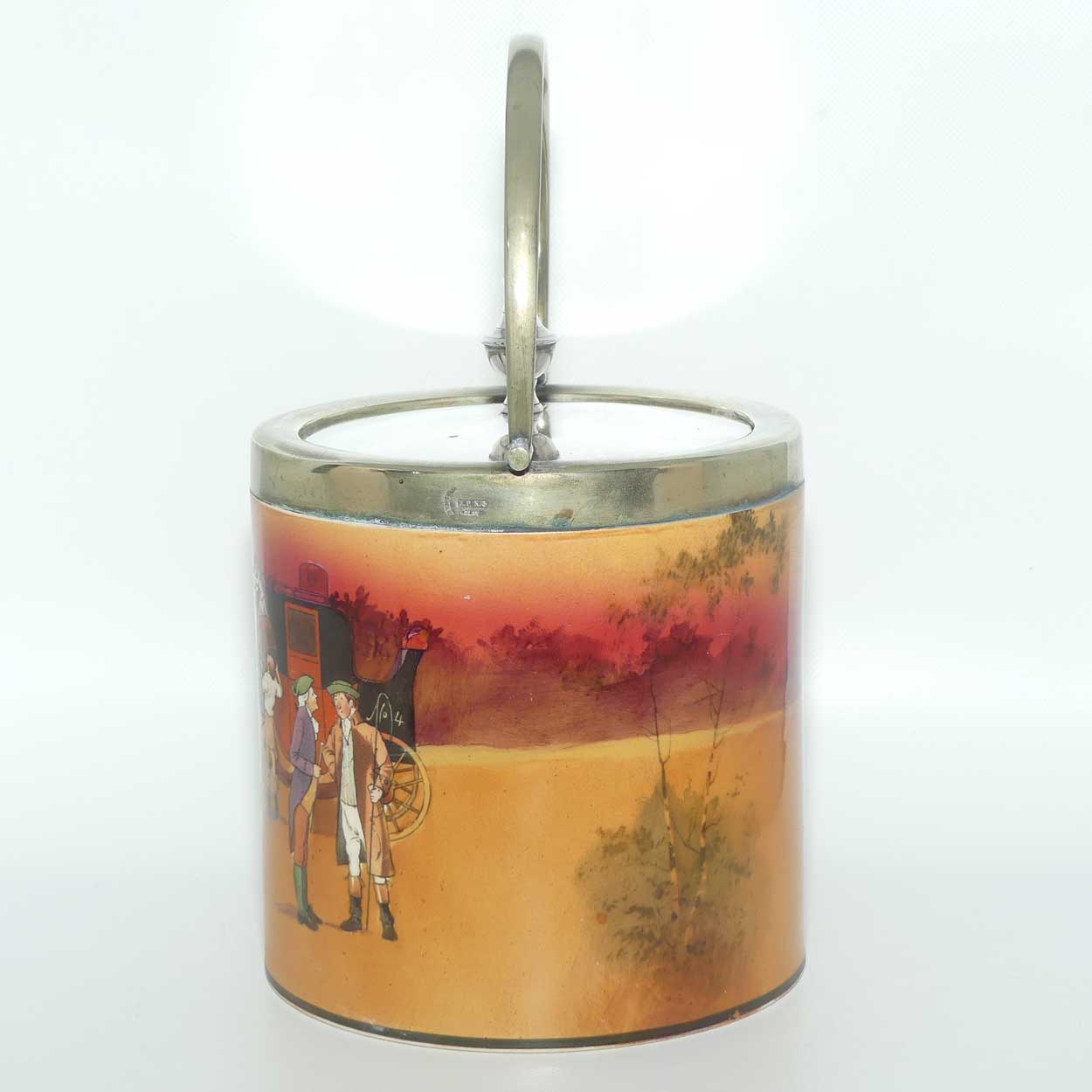 Royal Doulton Autumn | Red Sky Coaching Days biscuit barrel | EP lid | #1