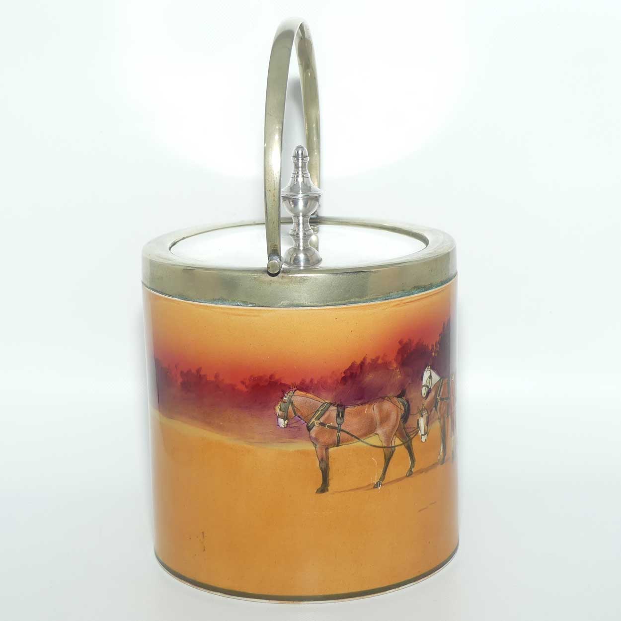 Royal Doulton Autumn | Red Sky Coaching Days biscuit barrel | EP lid | #1