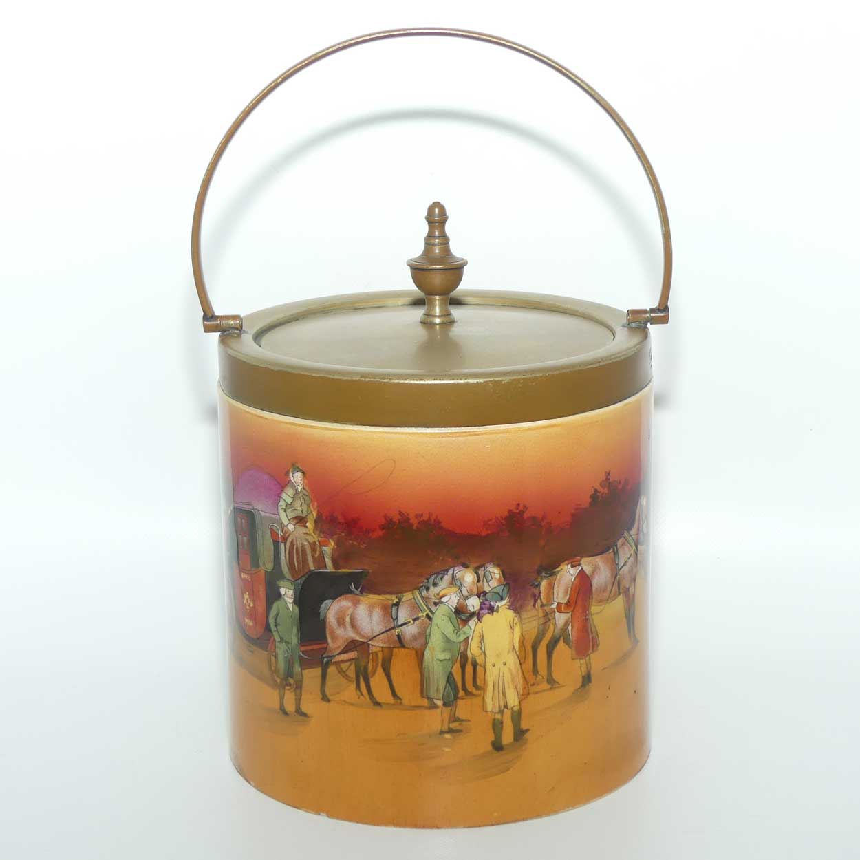 Royal Doulton Autumn | Red Sky Coaching Days biscuit barrel | #2 | worn EP lid