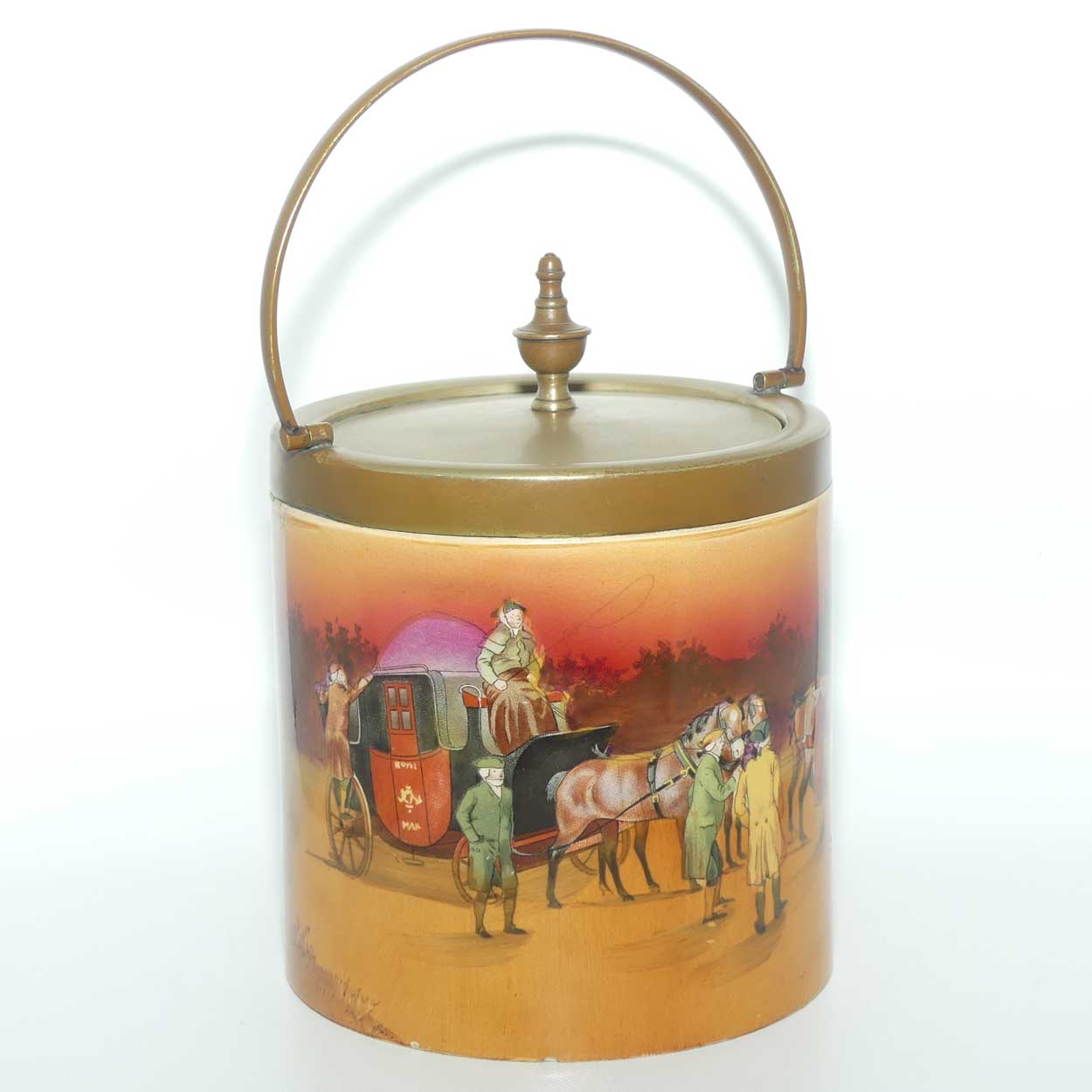 Royal Doulton Autumn | Red Sky Coaching Days biscuit barrel | #2 | worn EP lid