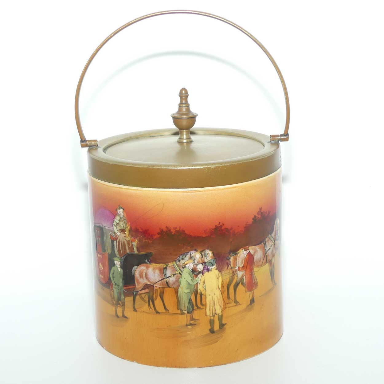 Royal Doulton Autumn | Red Sky Coaching Days biscuit barrel | #2 | worn EP lid