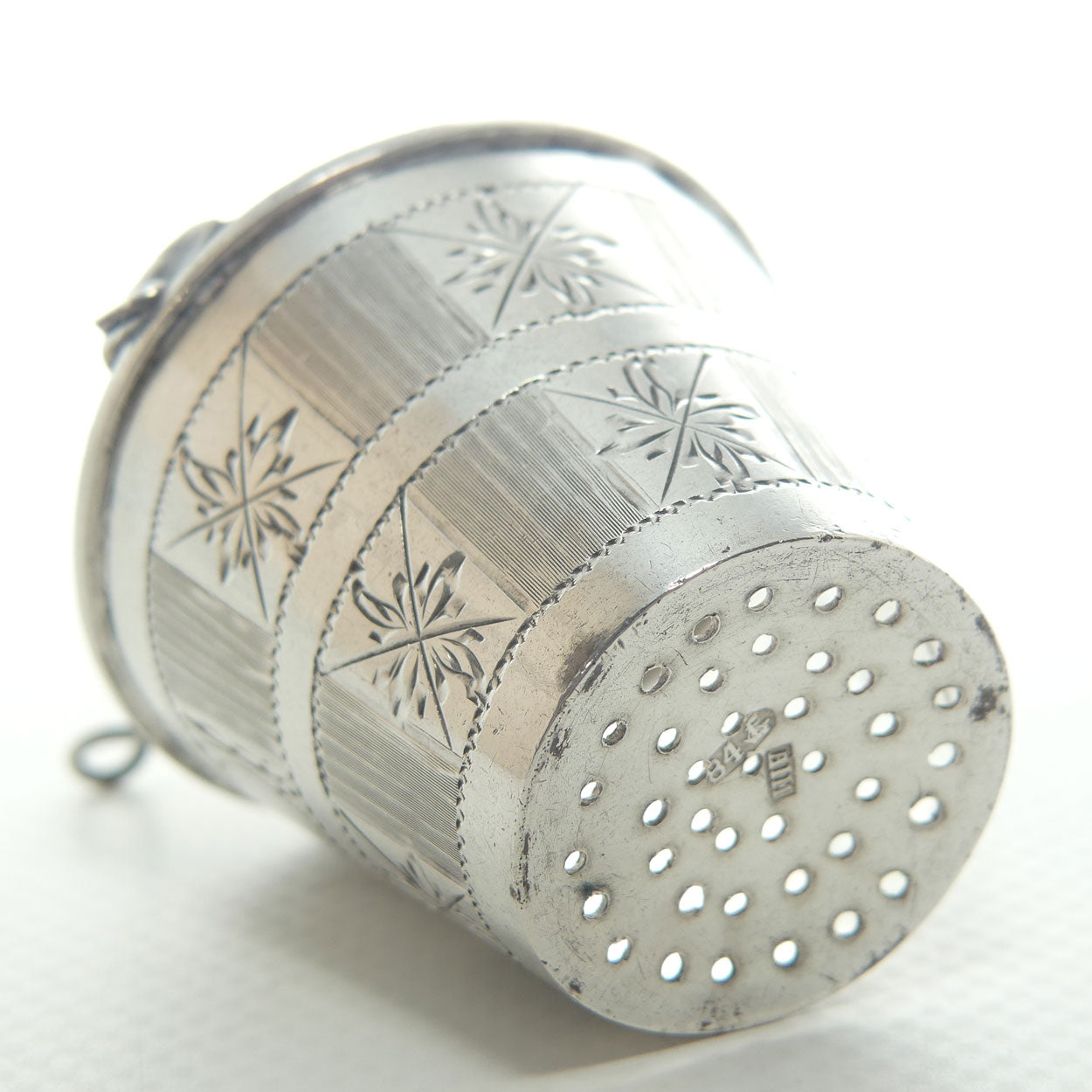 Russian Silver 84 Zolotnik Bucket form Tea Strainer | c.1881 - 1896 Kostroma mark