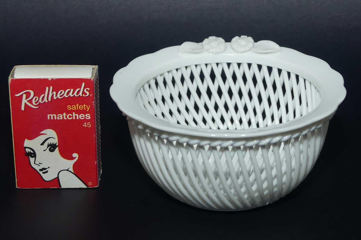 Herend Hungary Blanc de Chine Openwork Basket with applied floral decor | signed