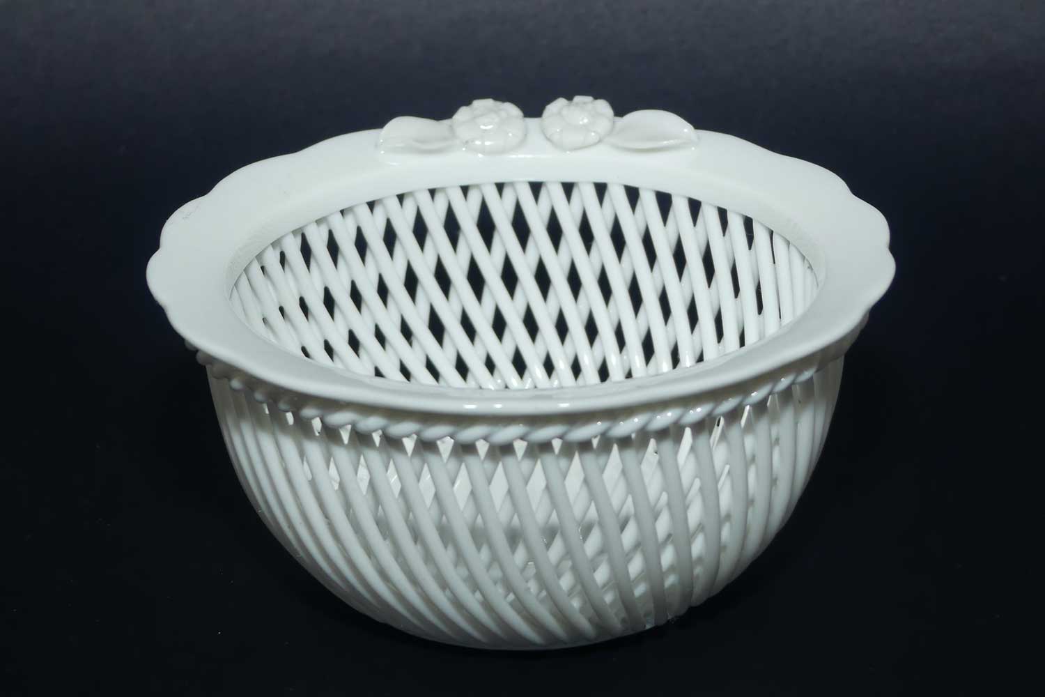 Herend Hungary Blanc de Chine Openwork Basket with applied floral decor | signed