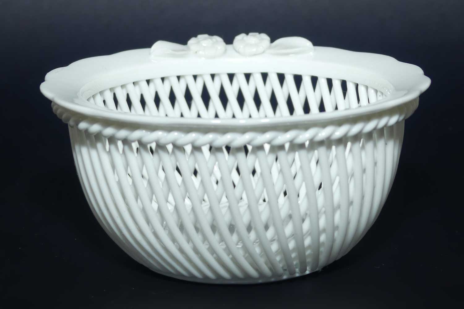 Herend Hungary Blanc de Chine Openwork Basket with applied floral decor | signed