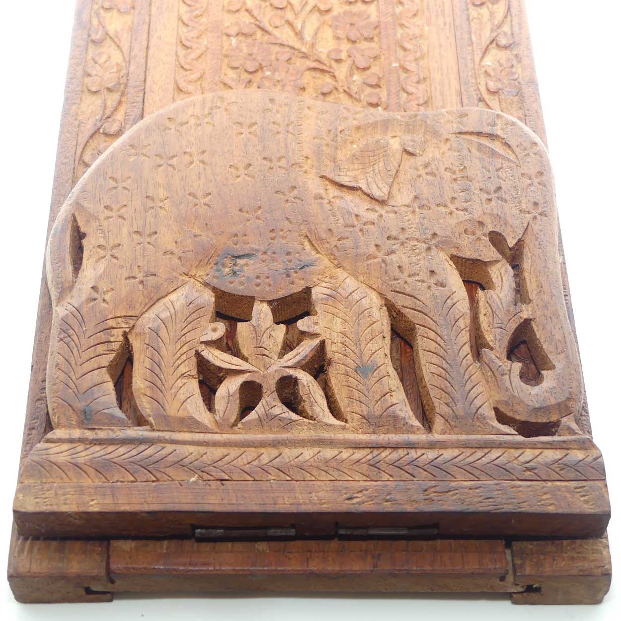 Batik Carved Teak Elephant motif expanding book slide