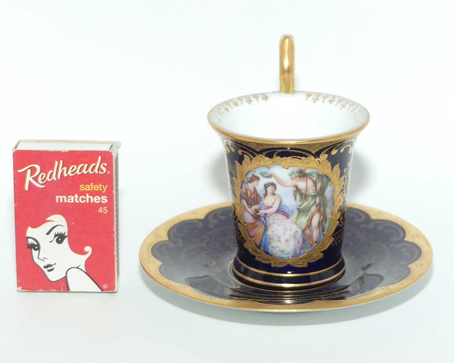 Superb Bavarian Gilt Decorated demi tasse cup and saucer | Grecian scene