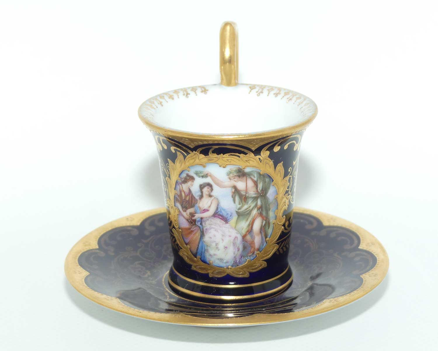 Superb Bavarian Gilt Decorated demi tasse cup and saucer | Grecian scene