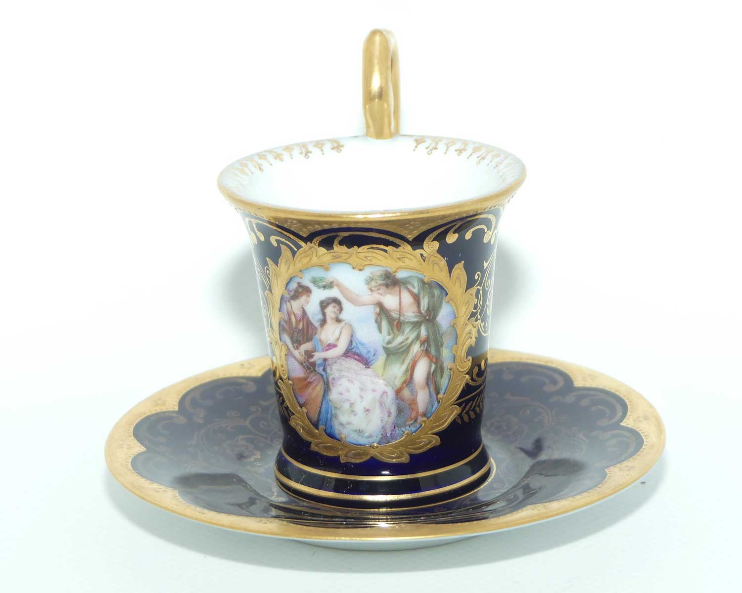 Superb Bavarian Gilt Decorated demi tasse cup and saucer | Grecian scene