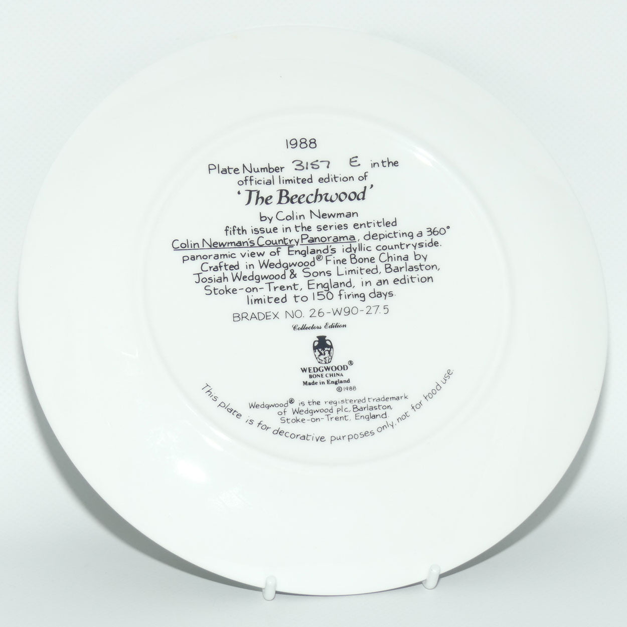 Wedgwood Colin Newman's Country Panorama plate #5 | Bradex 26 W90 27.5 | Beechwood