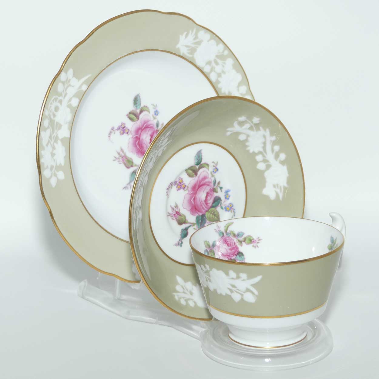 Spode Copeland Floral trio with Beige border and Embossed decor