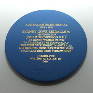 Wedgwood 1788 - 1988 Australian BiCentennial Sydney Cove Medallion | Ltd Ed #230/500 | box and Cert