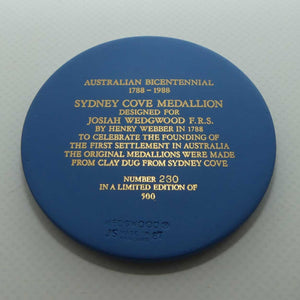 Wedgwood 1788 - 1988 Australian BiCentennial Sydney Cove Medallion | Ltd Ed #230/500 | box and Cert