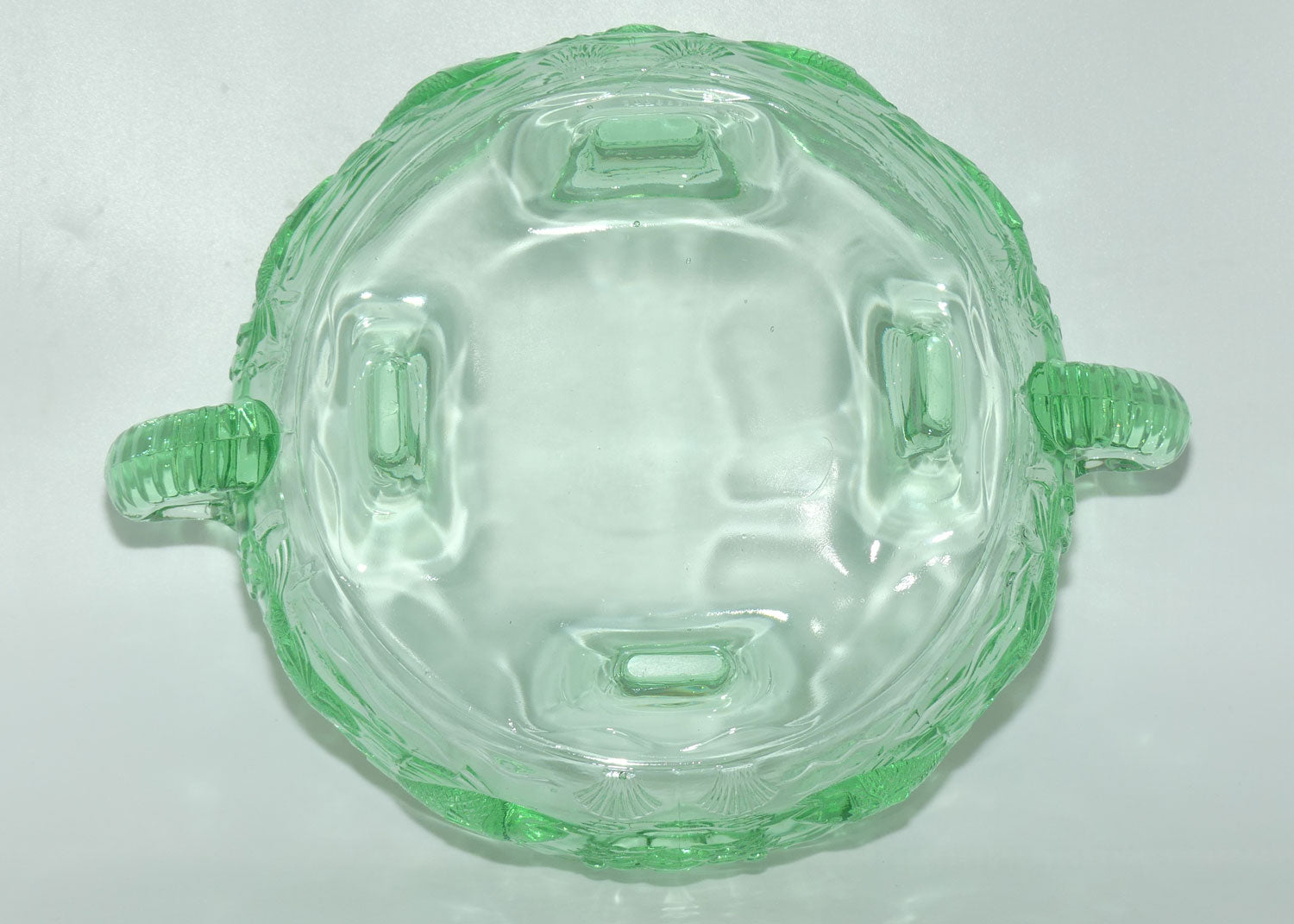 Bagley & Co England Art Deco green Glass Marine pattern twin handle bowl