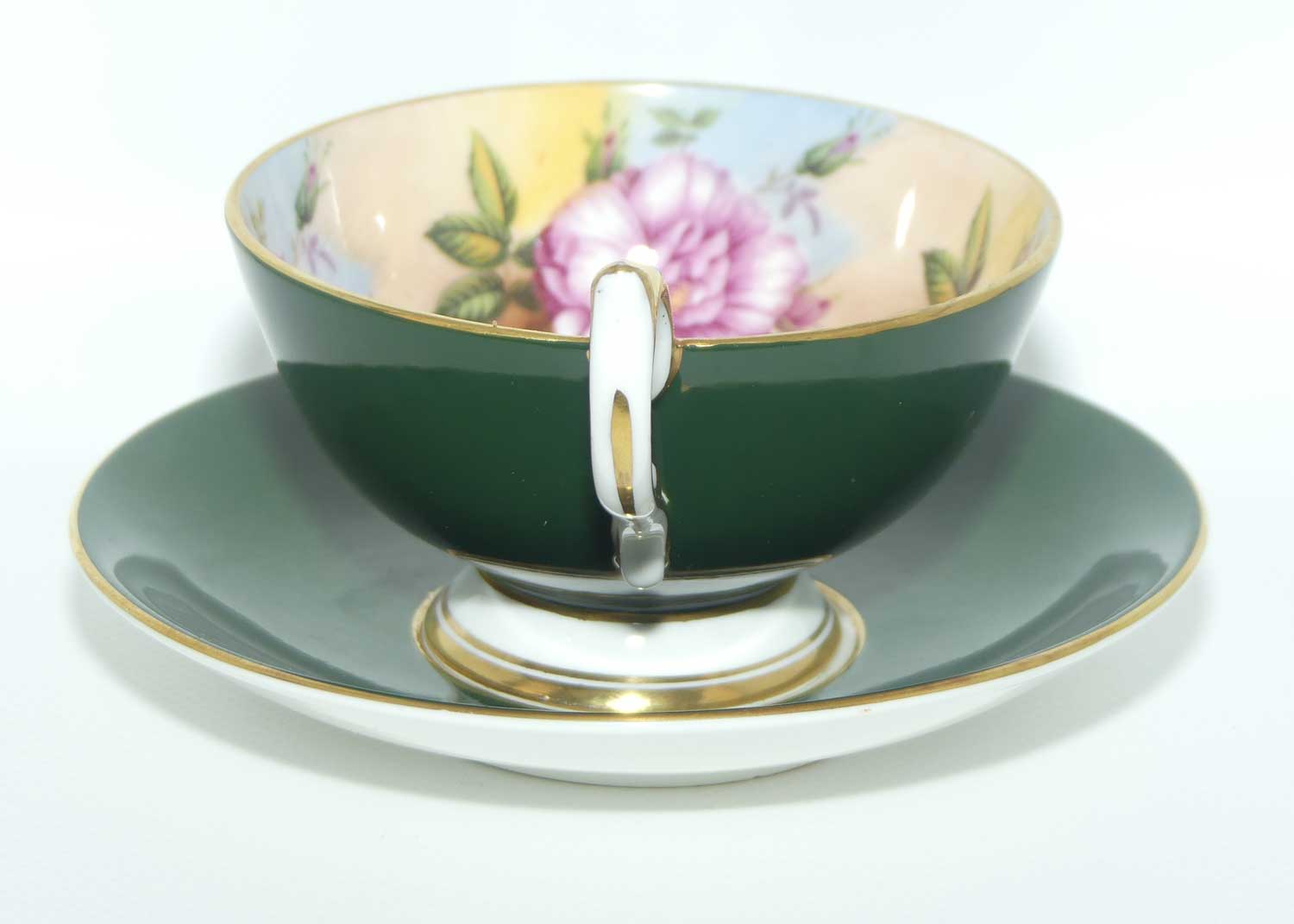 Aynsley Floral tea duo | Cabbage Rose | Green with Floral inside cup