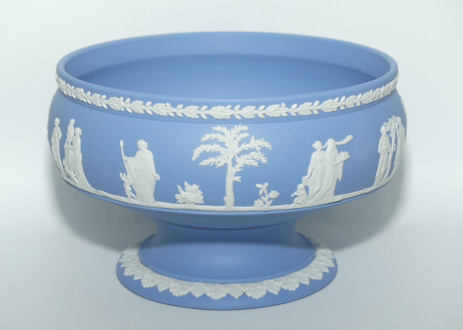 Wedgwood Jasper | White on Pale Blue footed Pedastal bowl | 20cm diam