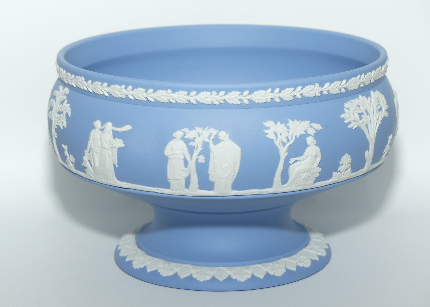 Wedgwood Jasper | White on Pale Blue footed Pedastal bowl | 20cm diam