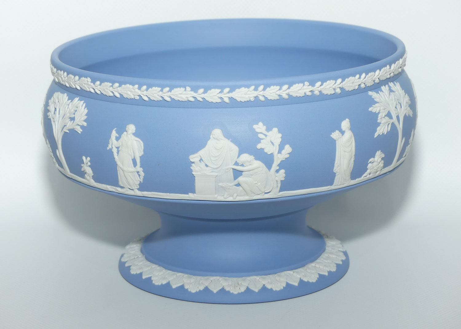 Wedgwood Jasper | White on Pale Blue footed Pedastal bowl | 20cm diam
