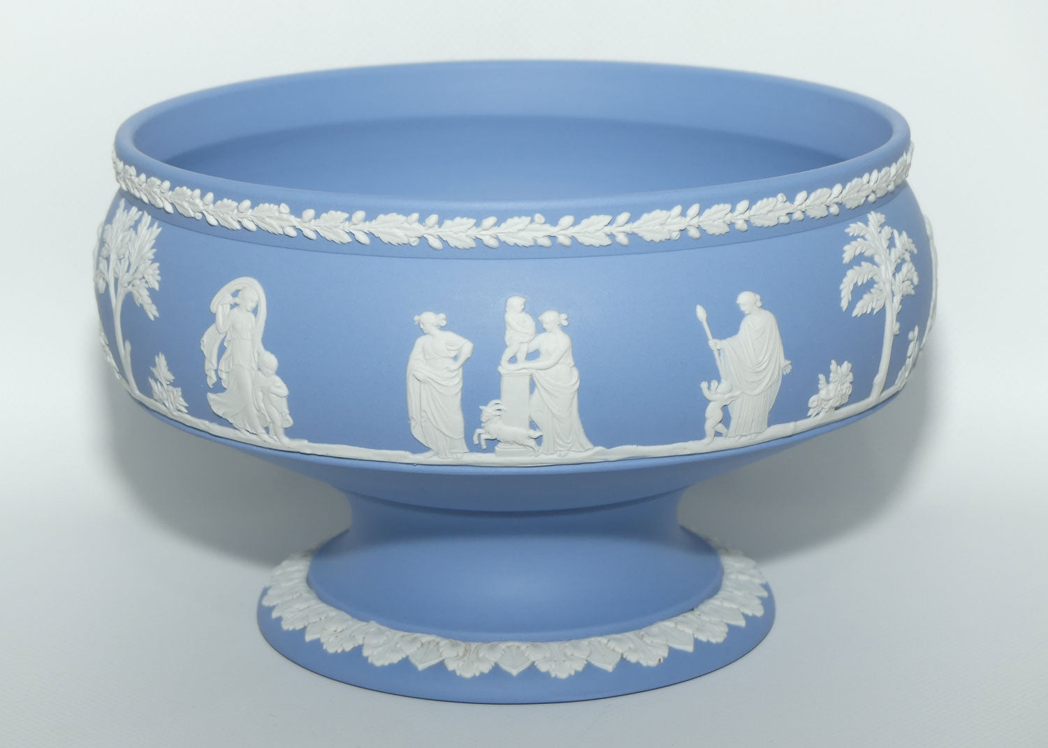 Wedgwood Jasper | White on Pale Blue footed Pedastal bowl | 20cm diam