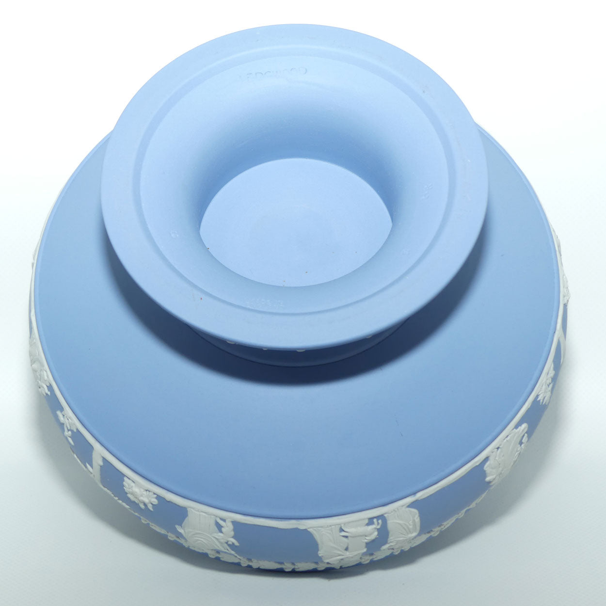 Wedgwood Jasper | White on Pale Blue footed Pedastal bowl | 20cm diam