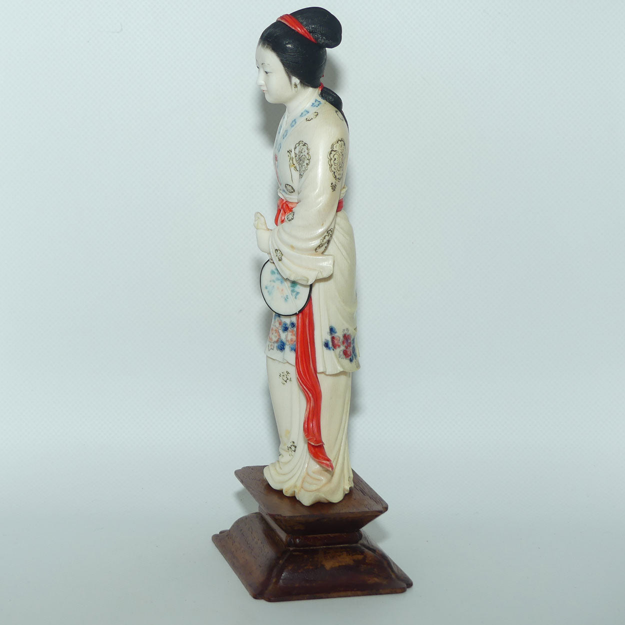 Exceptional Japanese Carved Ivory Bijin on wooden stand | 26cms tall