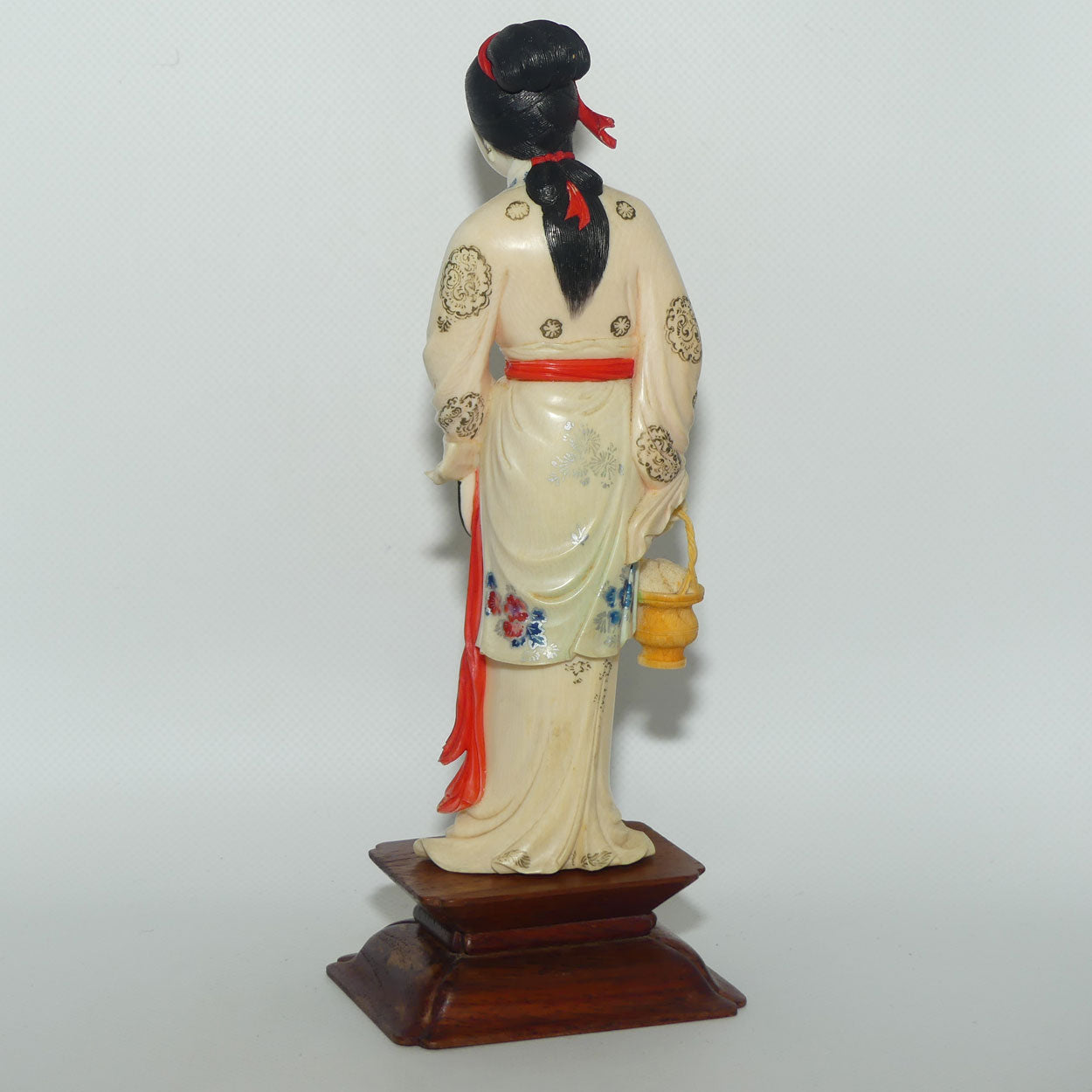 Exceptional Japanese Carved Ivory Bijin on wooden stand | 26cms tall