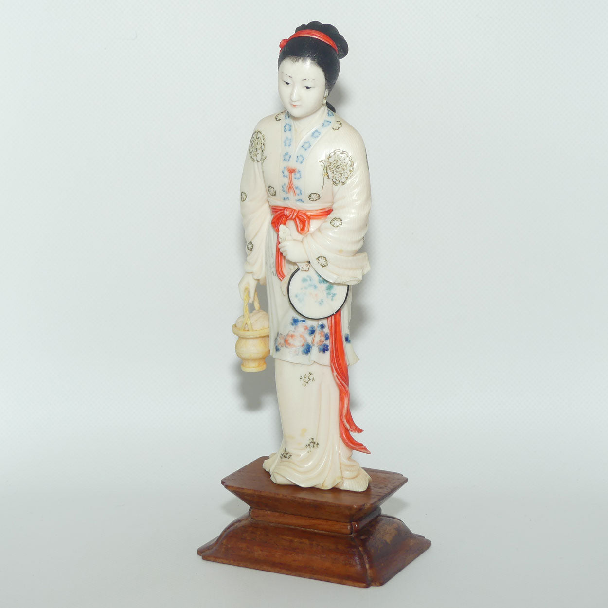 Exceptional Japanese Carved Ivory Bijin on wooden stand | 26cms tall