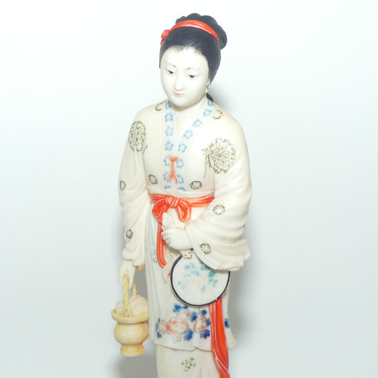 Exceptional Japanese Carved Ivory Bijin on wooden stand | 26cms tall