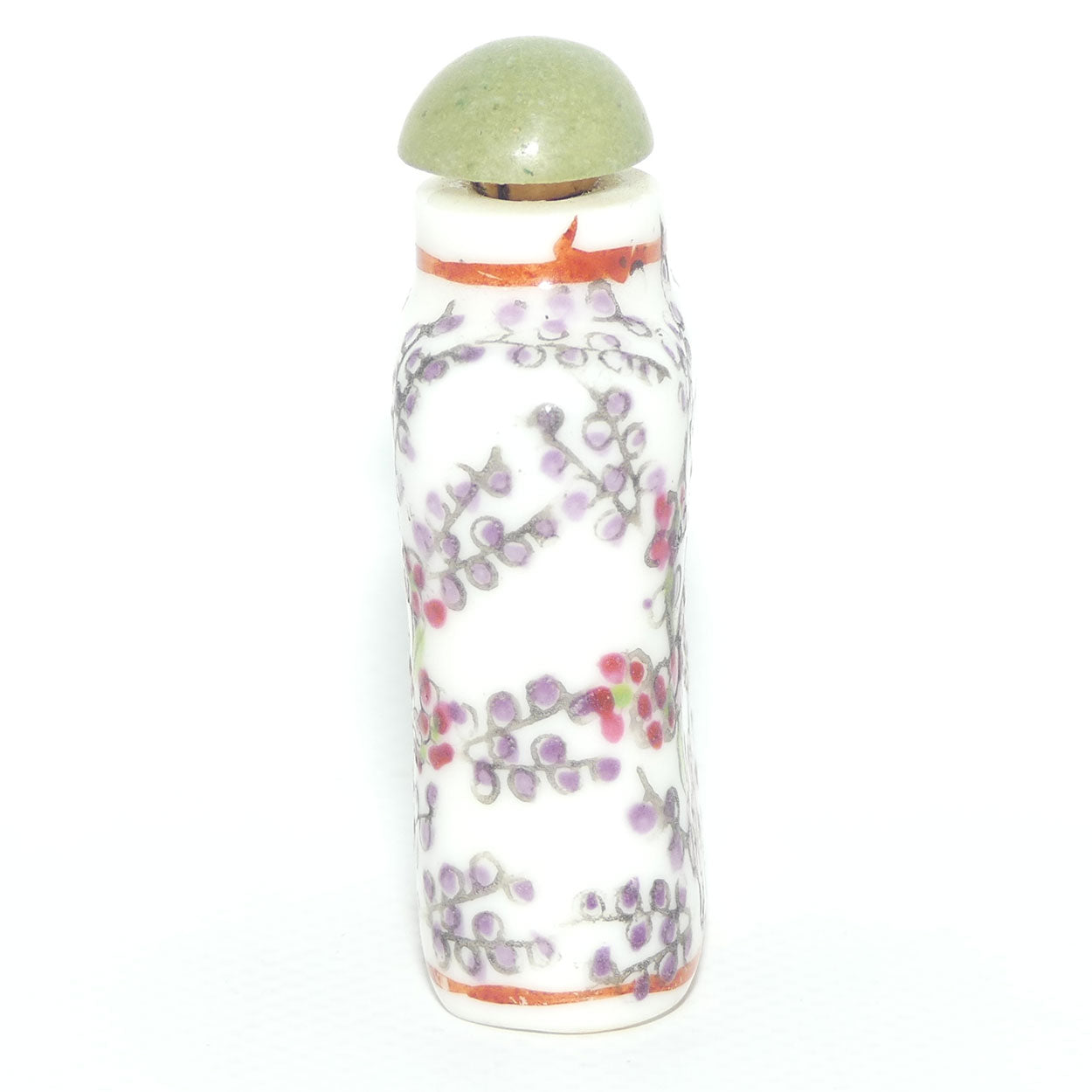 Chinese snuff bottle with greenstone stopper | Bird in Apple Blossom Tree