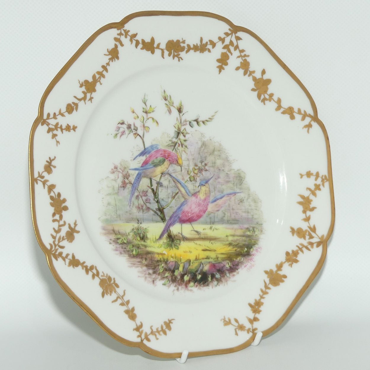 Early Australian China Painted gilt border plate decorated with Asiatic Pheasants | by Ethel L Thomas 1906