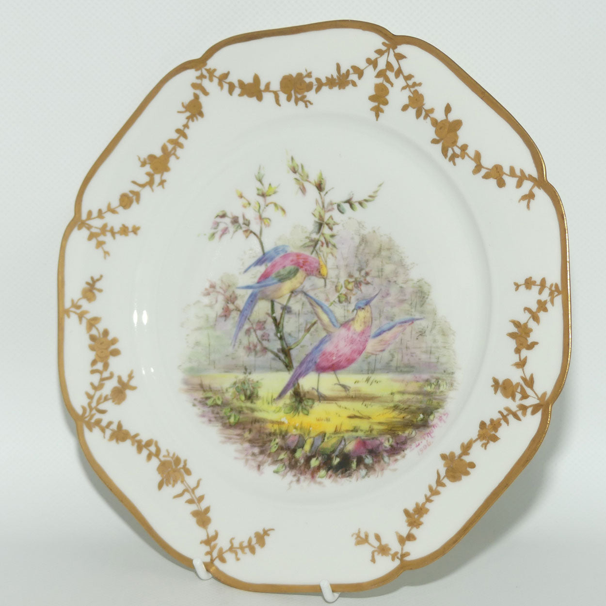 Early Australian China Painted gilt border plate decorated with Asiatic Pheasants | by Ethel L Thomas 1906